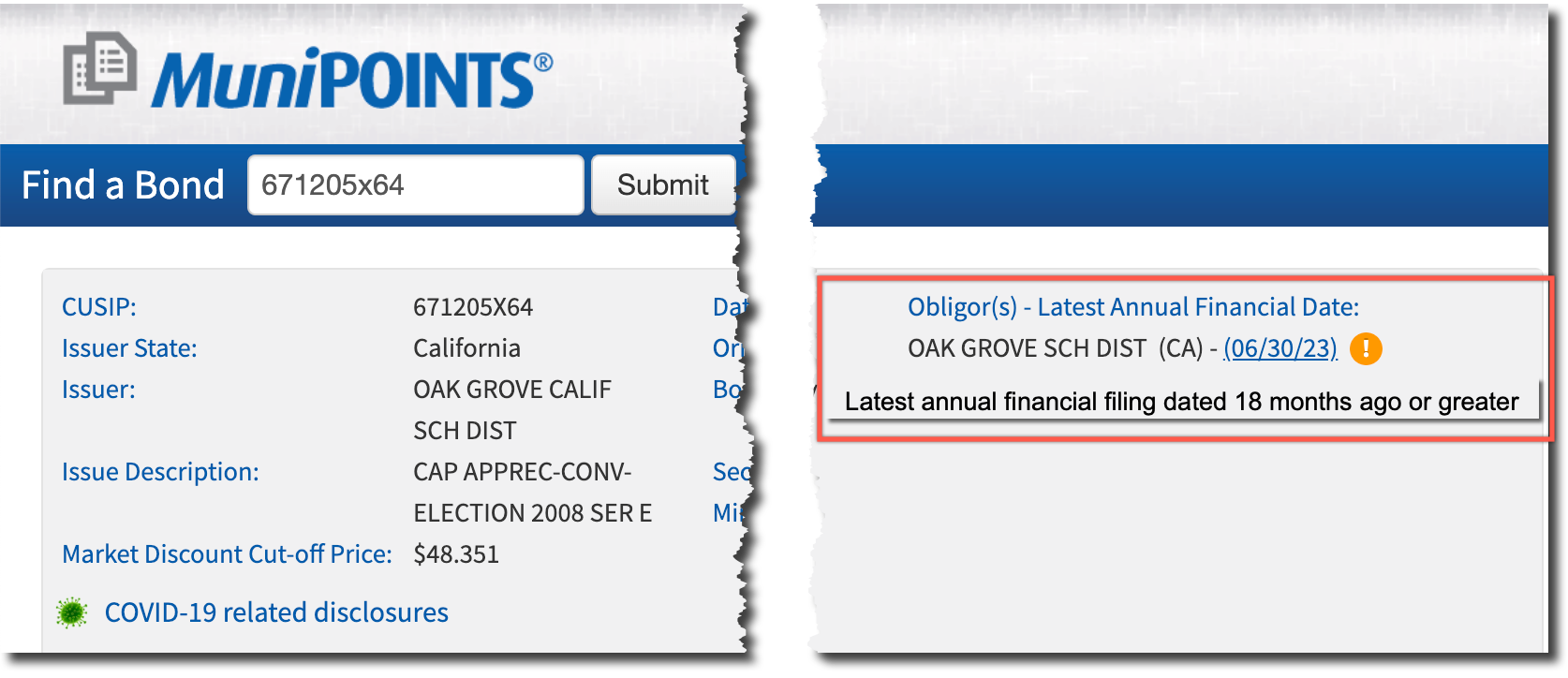 Visual flag for annual financial information filing